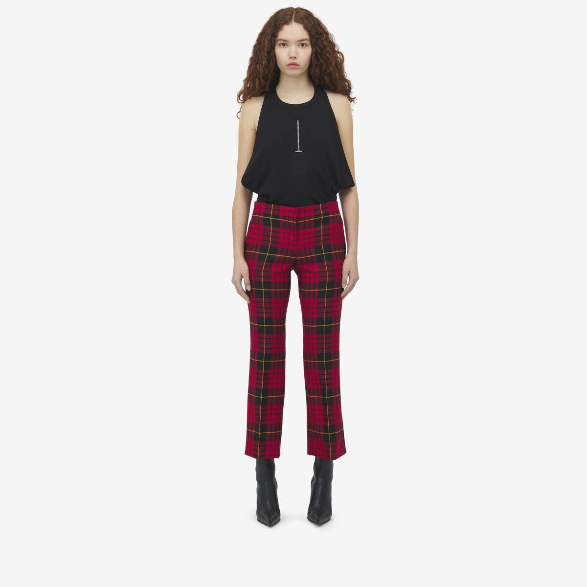 Alexander McQueen Women's Red MacQueen Tartan Cropped Trousers - 12 (Wool)